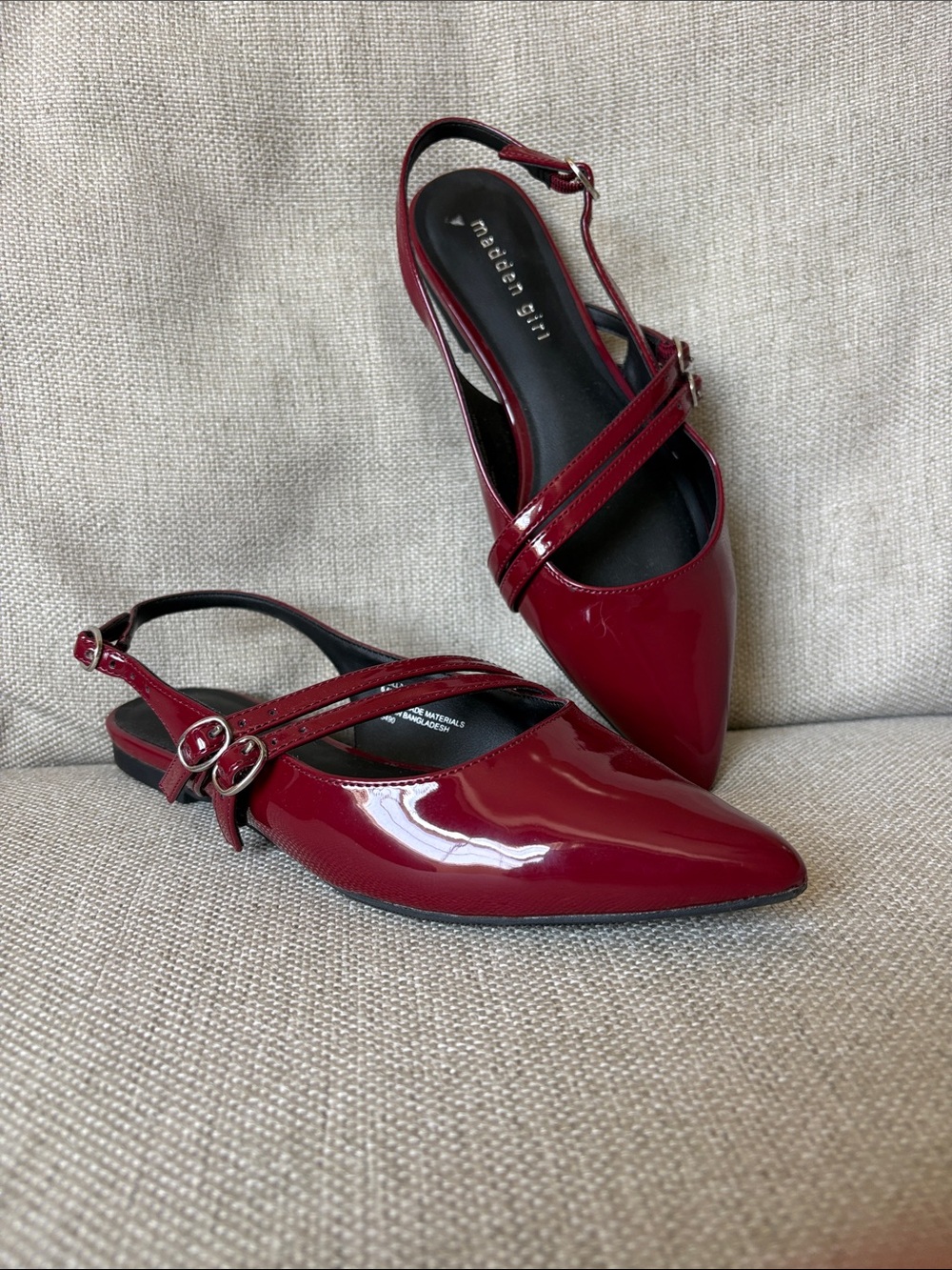 Madden Girl Burgundy Patent Pointed Slingback Flats